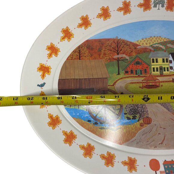 Vintage 1980s Brook Park Country Thanksgiving Oval Melamine Platter Autumn Scene - Picture 3 of 6